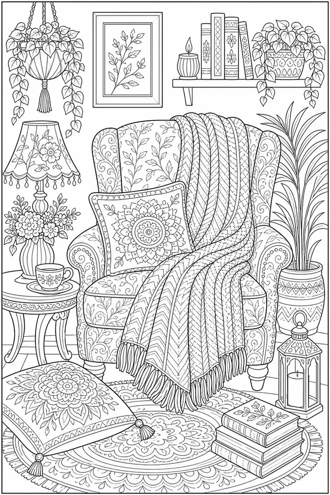 Adult Stress Relief Stress Relief Cozy Chair With Blanket coloring page