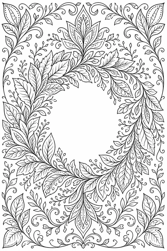 Adult Stress Relief Stress Relief Leaf Pattern Wreath coloring page