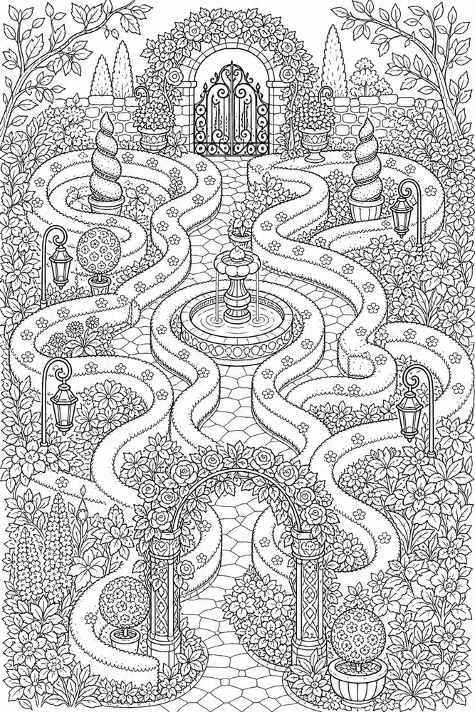 Adult Stress Relief Stress Relief Slow Garden Maze coloring page