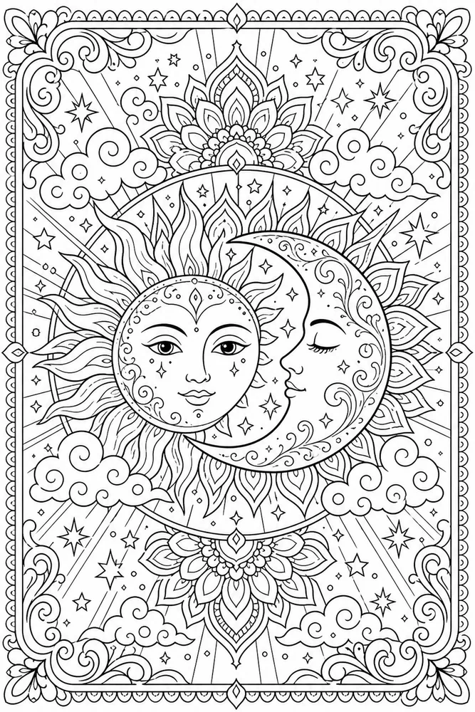 Adult Stress Relief Stress Relief Sun And Moon Pattern coloring page