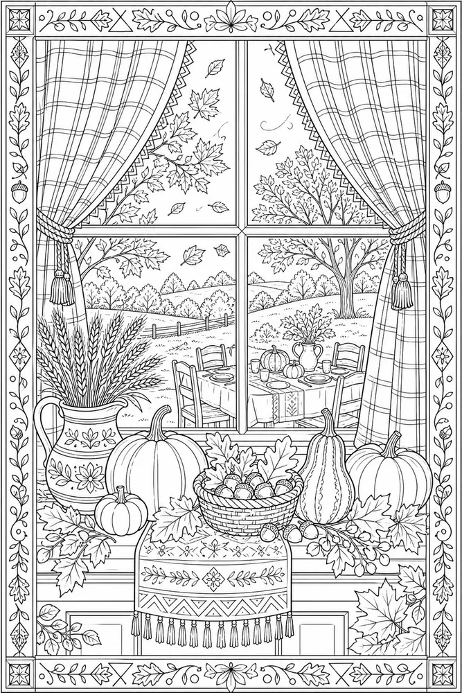 Adult Thanksgiving Thanksgiving Autumn Window coloring page