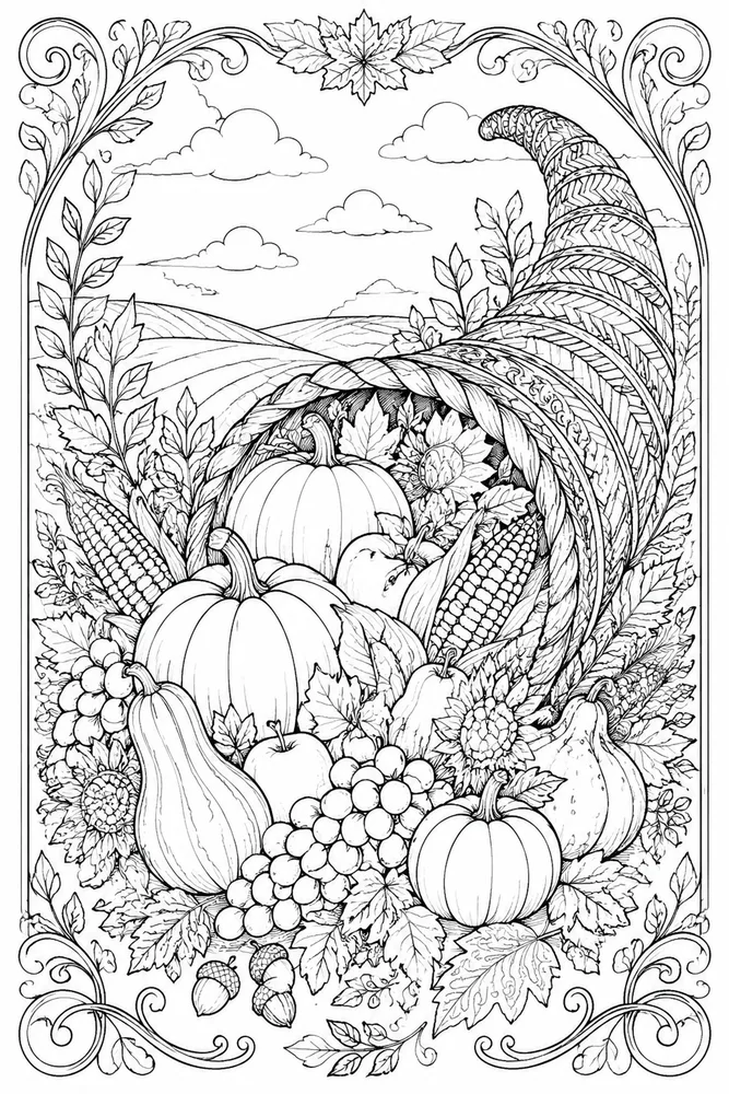 Adult Thanksgiving Thanksgiving Cornucopia coloring page