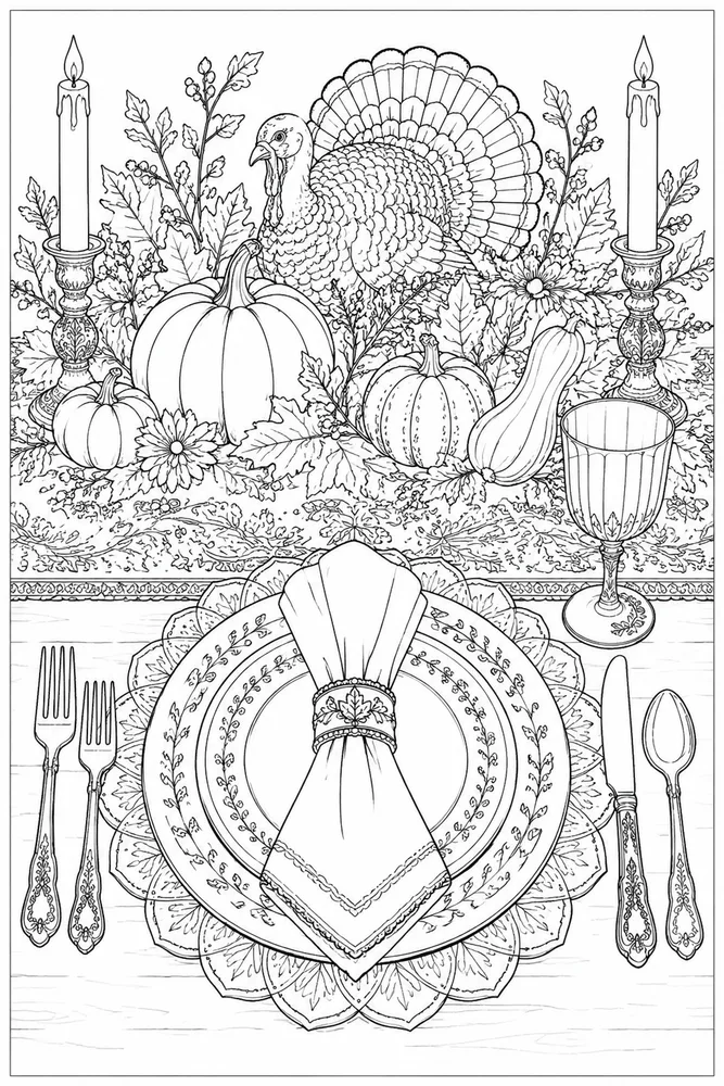 Adult Thanksgiving Thanksgiving Dinner Place Setting coloring page