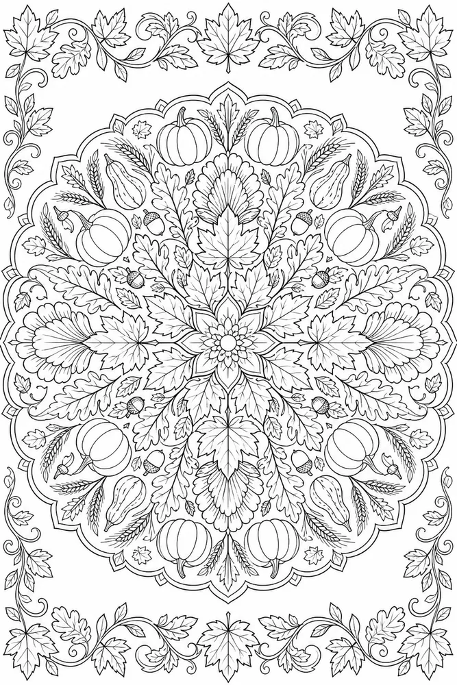 Adult Thanksgiving Thanksgiving Fall Leaf Mandala coloring page