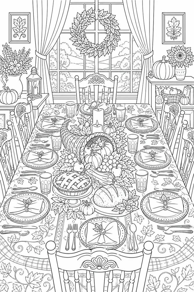 Adult Thanksgiving Thanksgiving Family Table No People coloring page