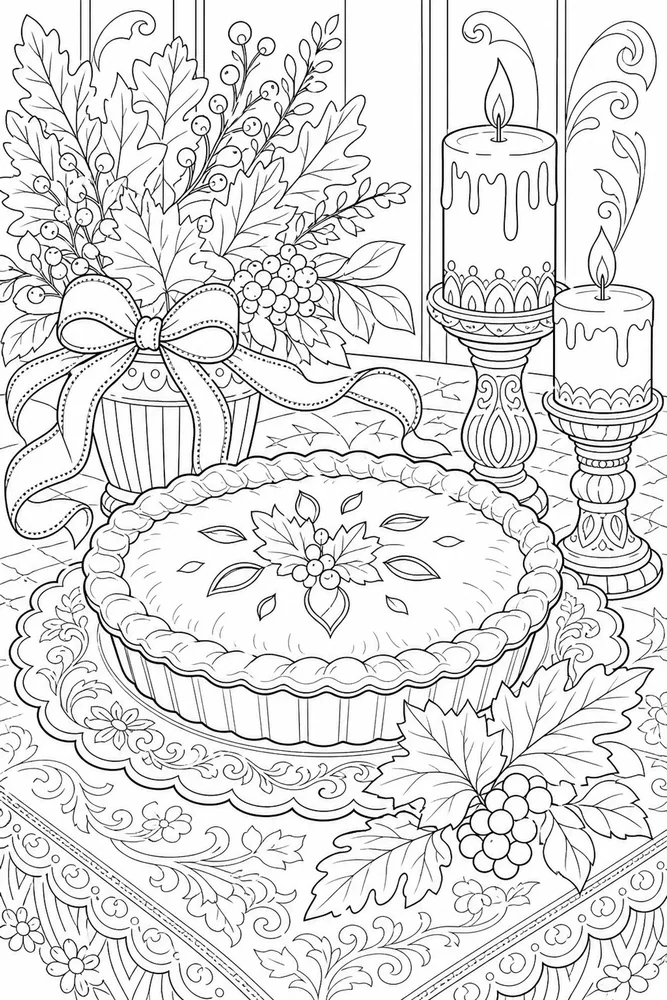 Adult Thanksgiving Thanksgiving Pie And Candles coloring page
