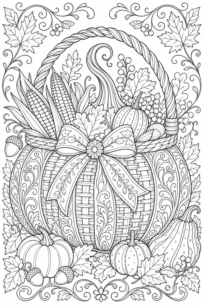 Adult Thanksgiving Thanksgiving Pumpkin Basket coloring page