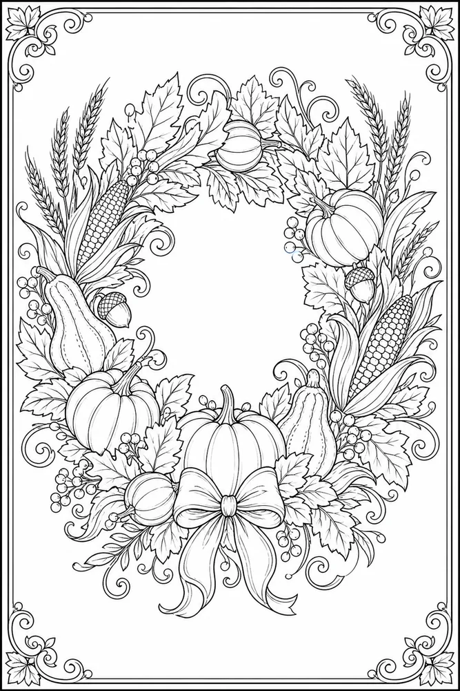 Adult Thanksgiving Thanksgiving Thankful Wreath Without Text coloring page