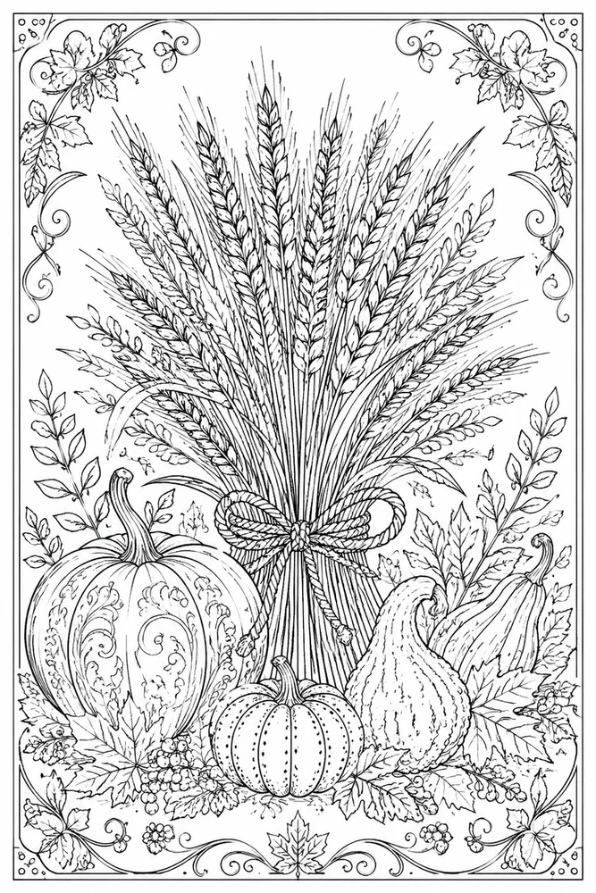 Adult Thanksgiving Thanksgiving Wheat Bundle coloring page