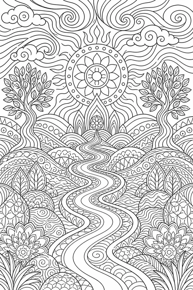 Adult Trippy Trippy Adult Abstract Mushroom Free Landscape coloring page