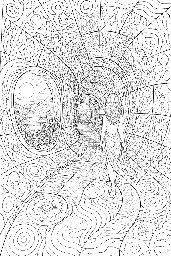 Adult Trippy Trippy Adult Curved Tile Tunnel coloring page