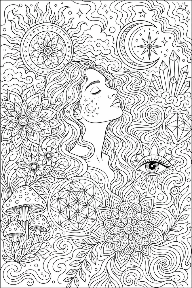 Adult Trippy Trippy Adult Floating Shape Collage coloring page