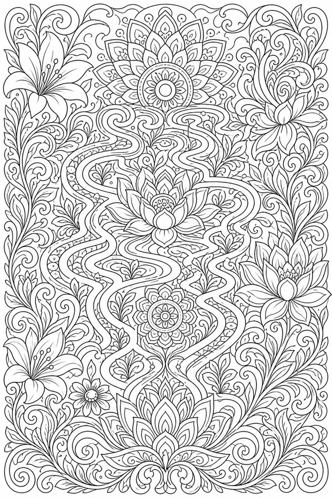 Trippy Adult Coloring Pages preview: Adult Trippy Trippy Adult Flowing Flower Maze coloring page