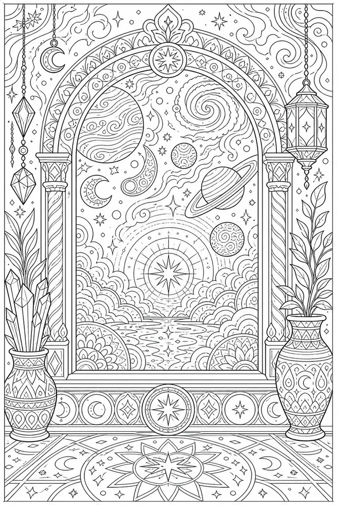 Adult Trippy Trippy Adult Patterned Cosmic Window coloring page