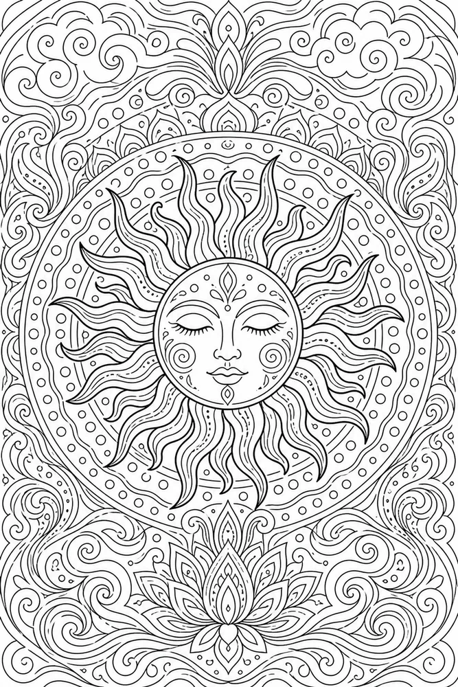 Adult Trippy Trippy Adult Swirling Sun Pattern coloring page