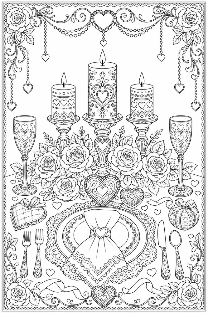 Adult Valentine Valentine Candle Table coloring page
