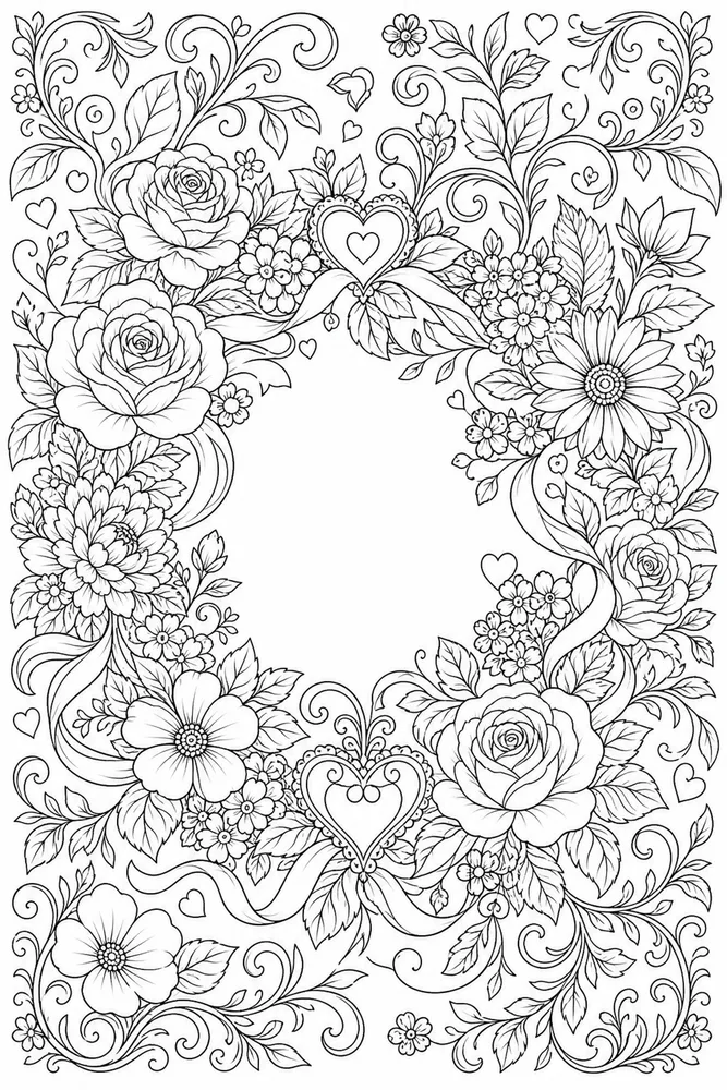 Adult Valentine Valentine Flower Wreath coloring page