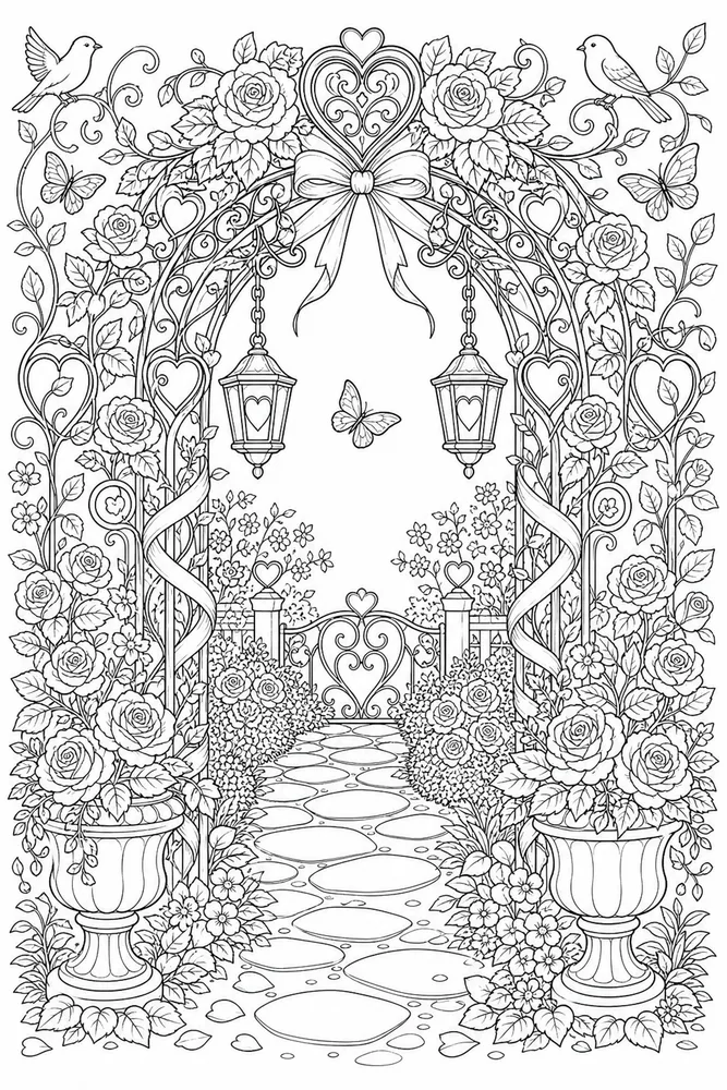 Adult Valentine Valentine Garden Arch coloring page