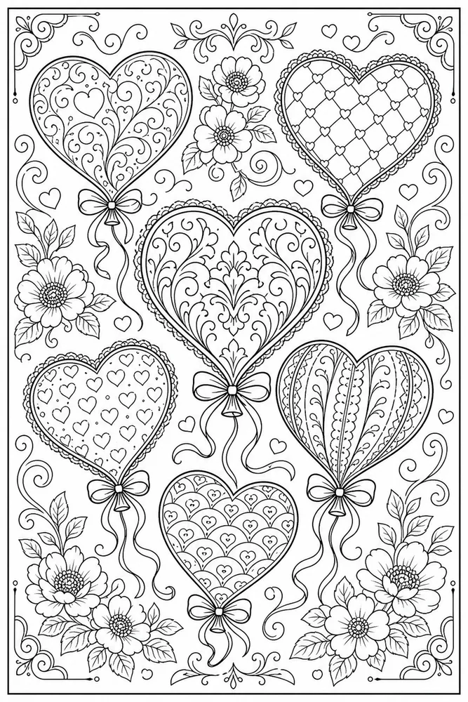Adult Valentine Coloring Pages preview: Adult Valentine Valentine Heart Balloon Pattern coloring page