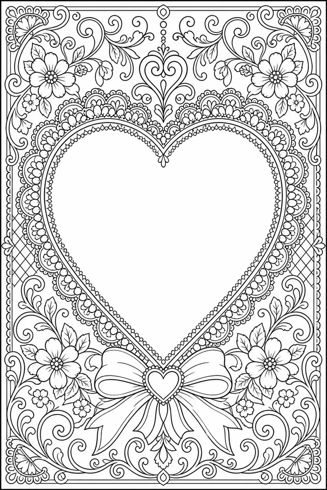 Adult Valentine Valentine Lace Heart Frame coloring page