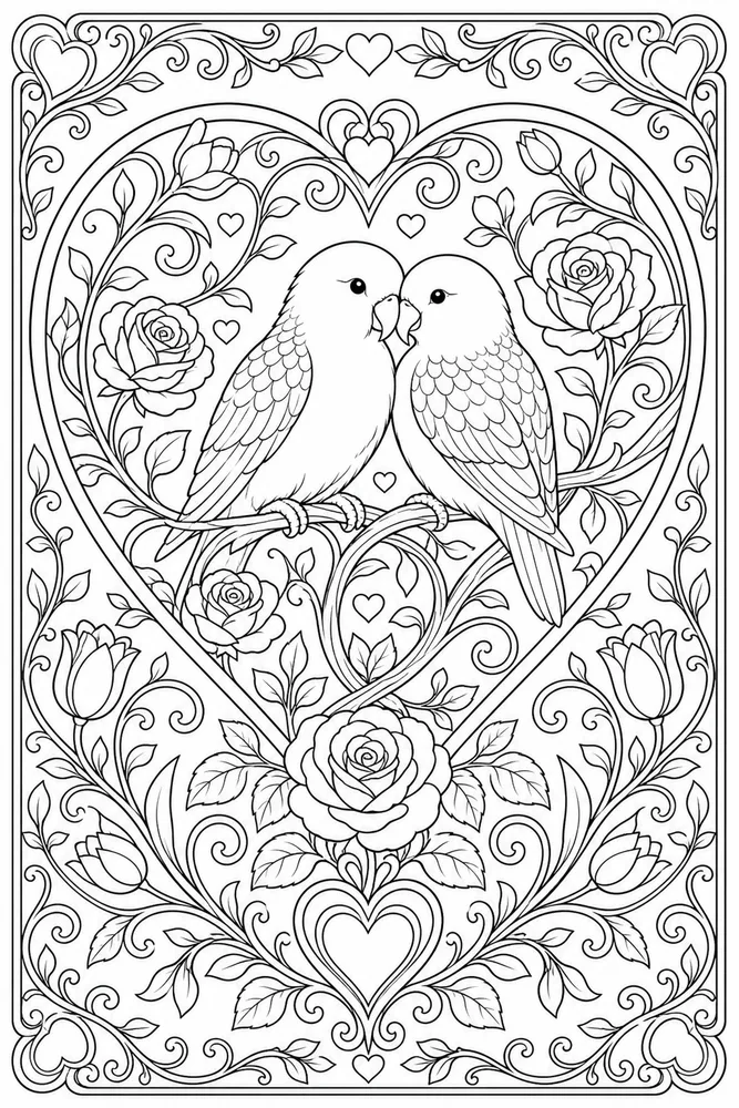 Adult Valentine Valentine Lovebird Free Heart Garden coloring page