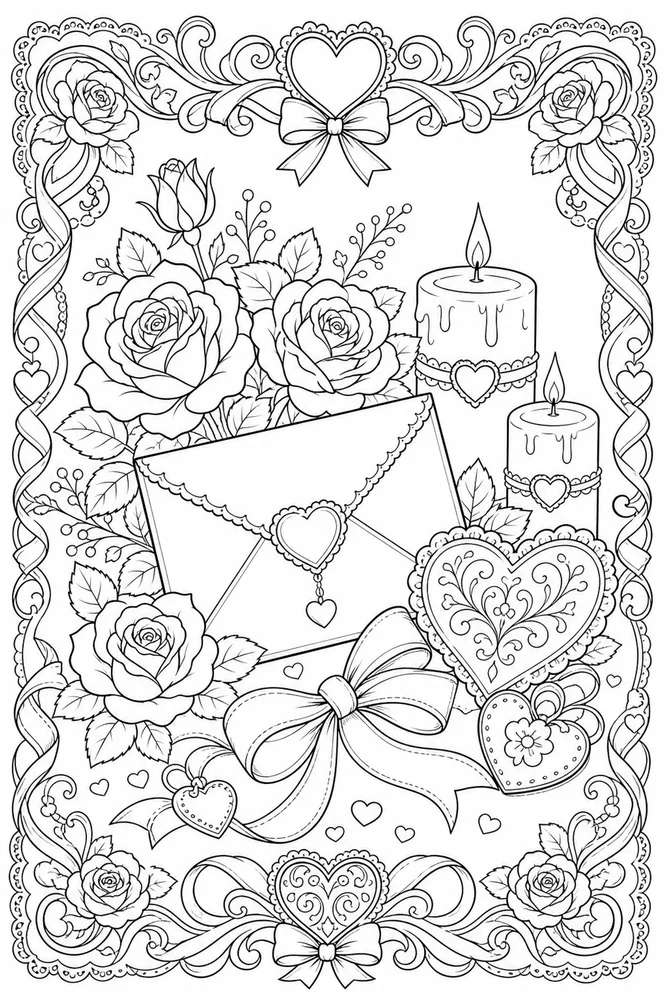 Adult Valentine Valentine Ribbon Border coloring page