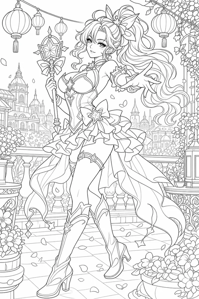 Anime Adult Anime Magical Girl Pose printable coloring page