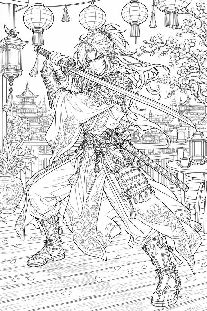 Anime Adult Anime Samurai Stance printable coloring page