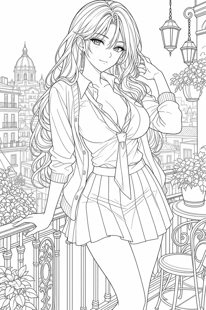 Anime Adult Anime School Outfit No Logo printable coloring page