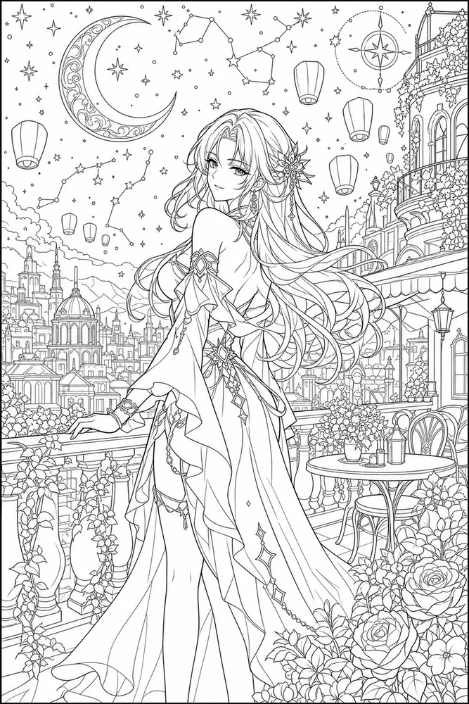 Anime Adult Anime Starry Sky Page printable coloring page