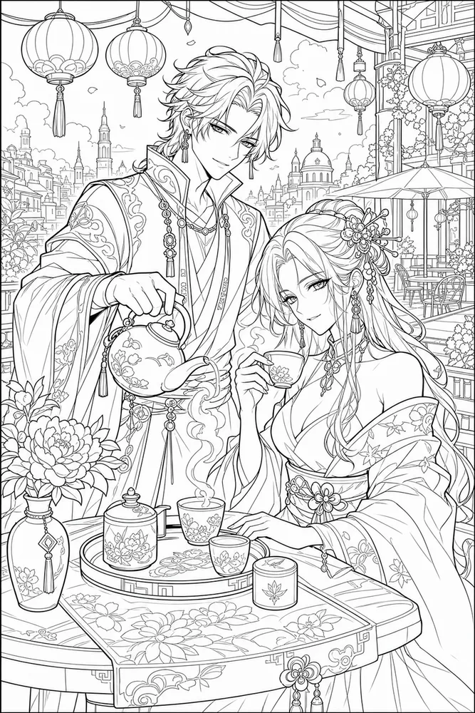 Anime Adult Anime Tea Ceremony Page printable coloring page