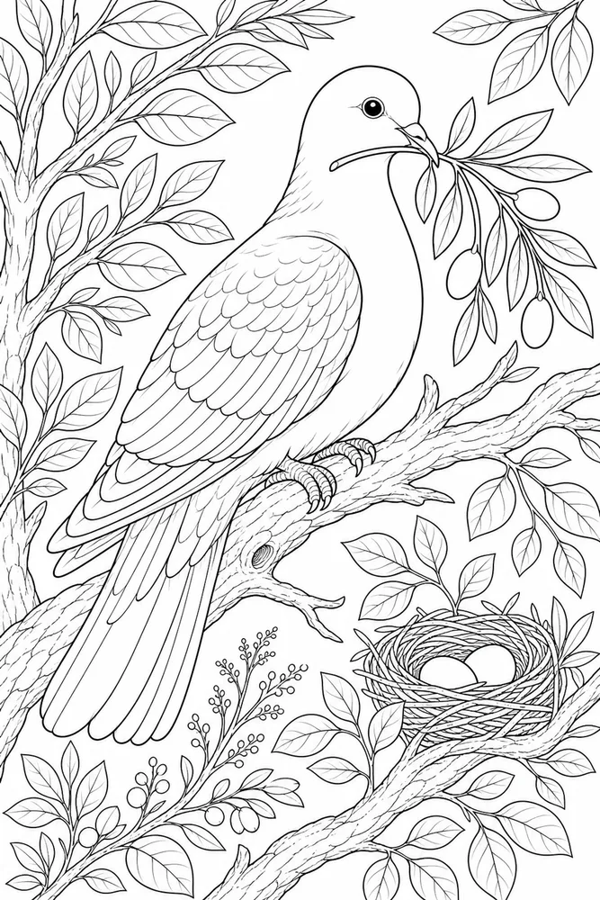 Bird Adult Dove Olive Branch printable coloring page