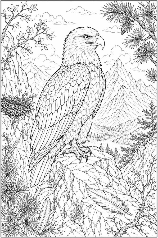 Bird Adult Eagle Mountain Perch printable coloring page