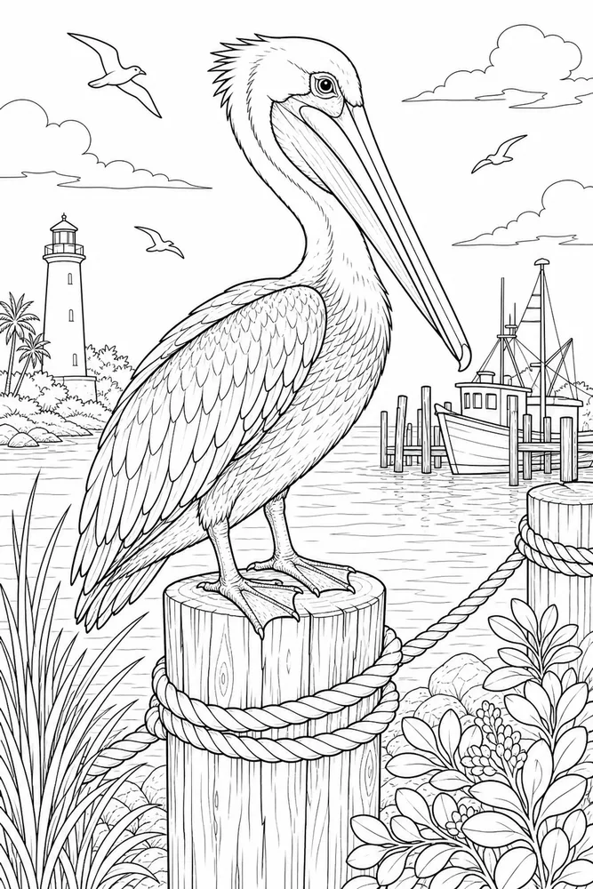 Bird Adult Pelican Harbor Post printable coloring page