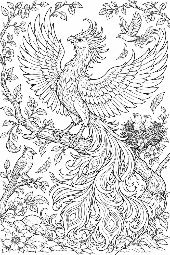 Bird Adult Phoenix Inspired Bird printable coloring page