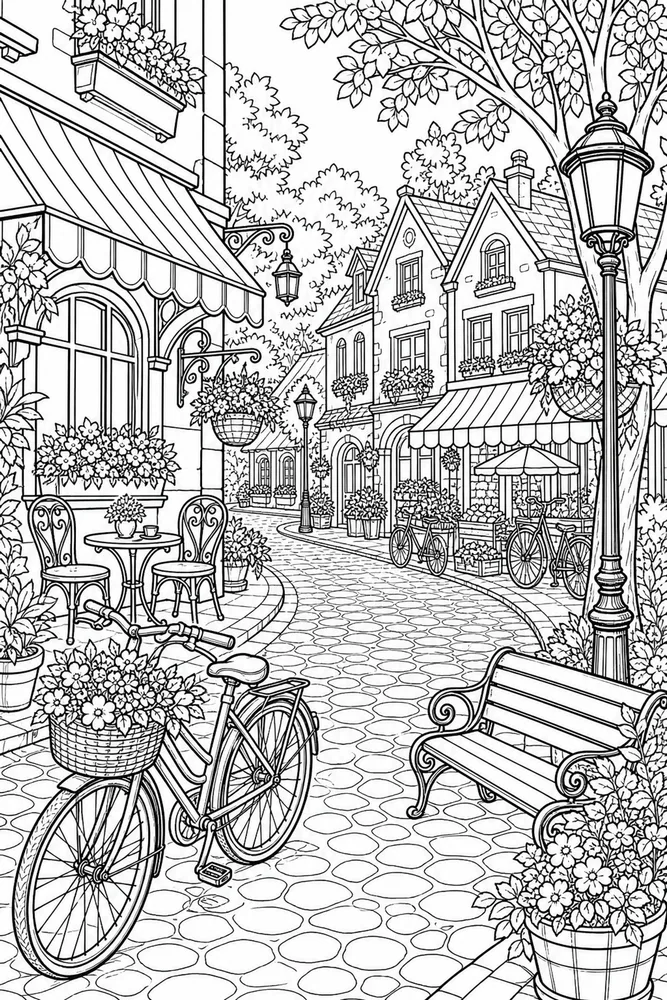 Cartoon Adult Cartoon Bicycle Street printable coloring page