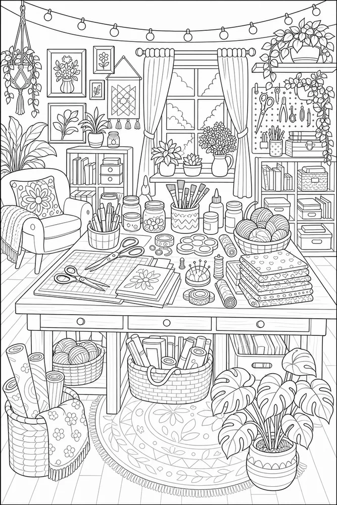 Cartoon Adult Cartoon Craft Room printable coloring page