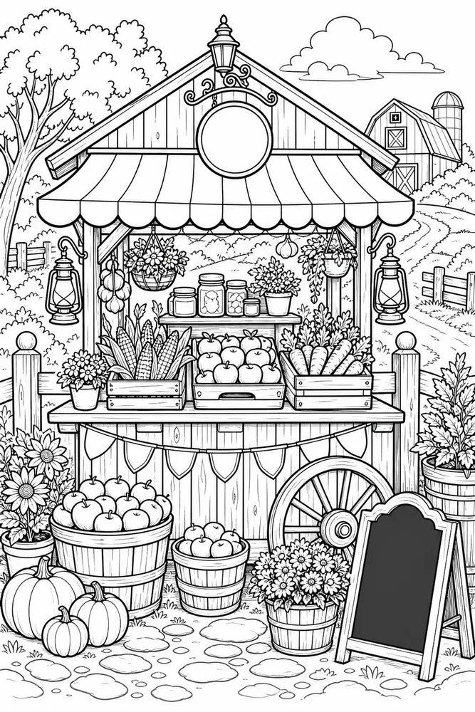 Cartoon Adult Cartoon Farm Stand printable coloring page