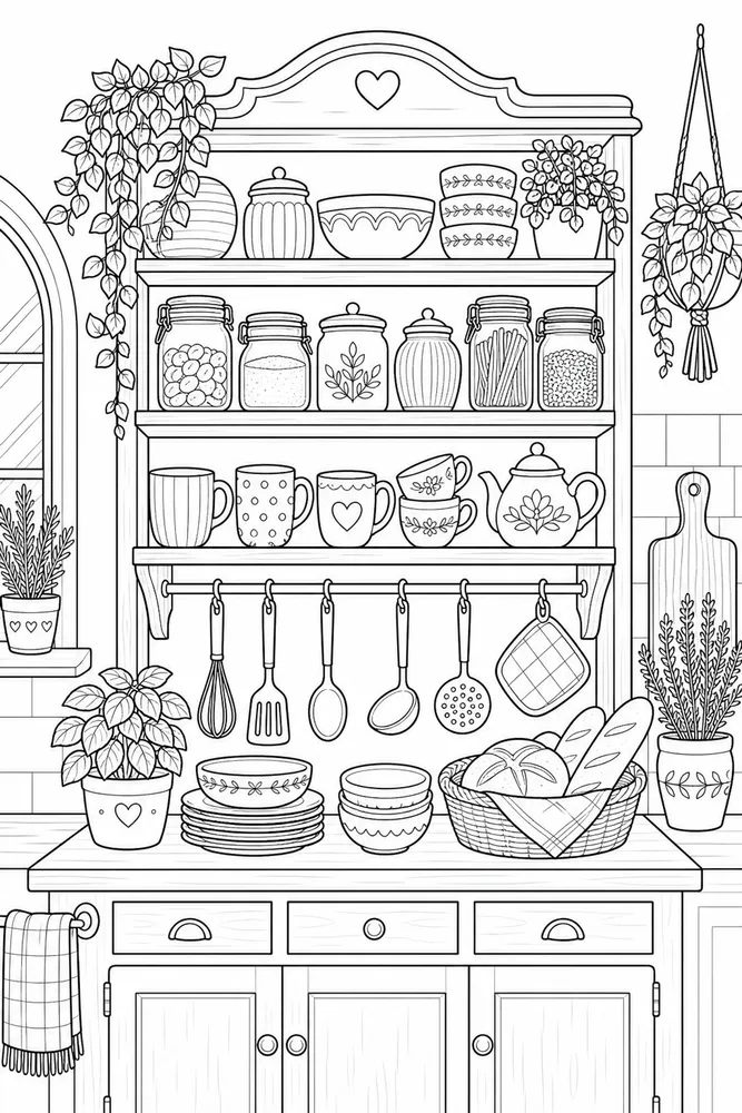 Cartoon Adult Cartoon Kitchen Shelf printable coloring page