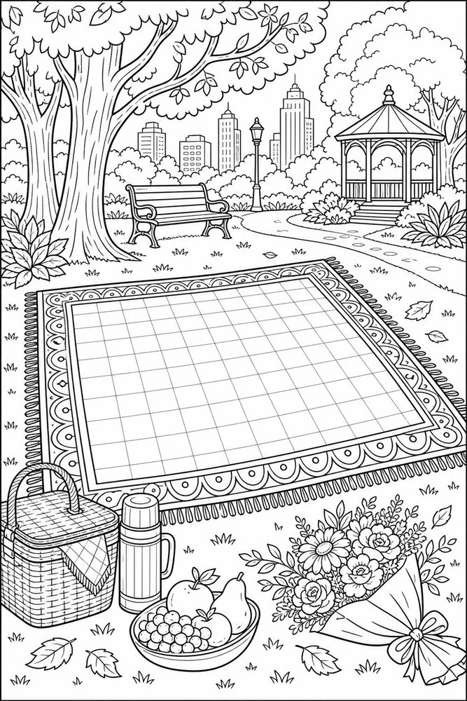 Cartoon Adult Cartoon Picnic Blanket printable coloring page