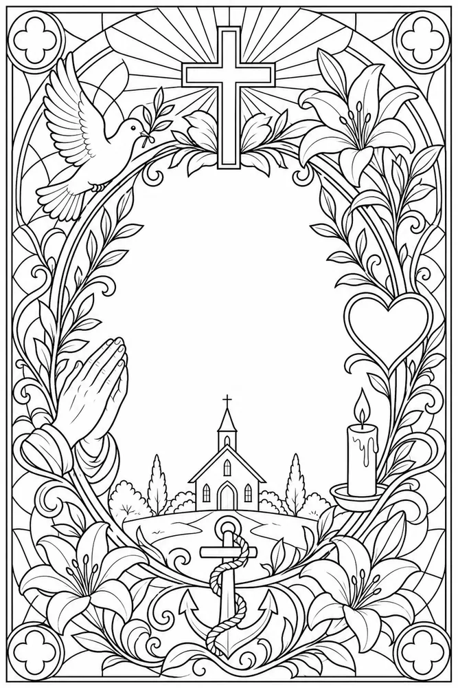 Christian Adult Faith Hope Love Decorative Frame printable coloring page