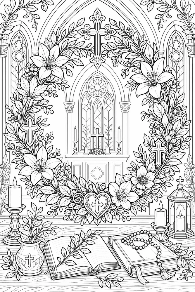Christian Adult Gratitude Wreath Christian Theme printable coloring page