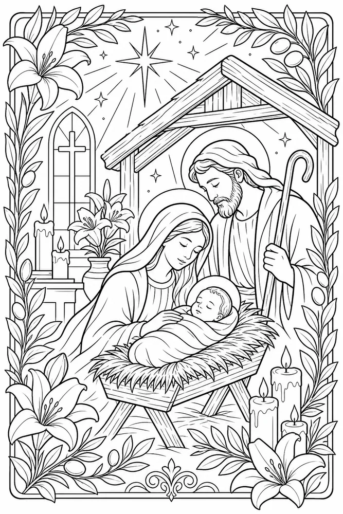 Christian Adult Simple Nativity-inspired Adult Pattern printable coloring page