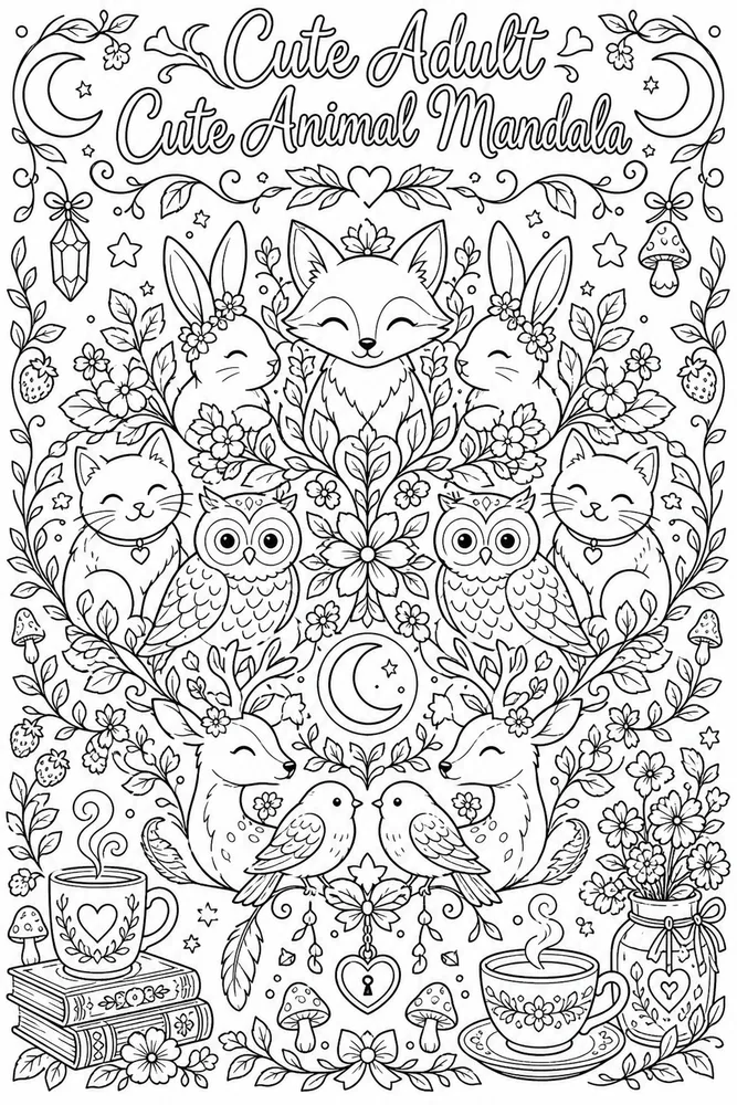 Cute Adult Cute Animal Mandala printable coloring page