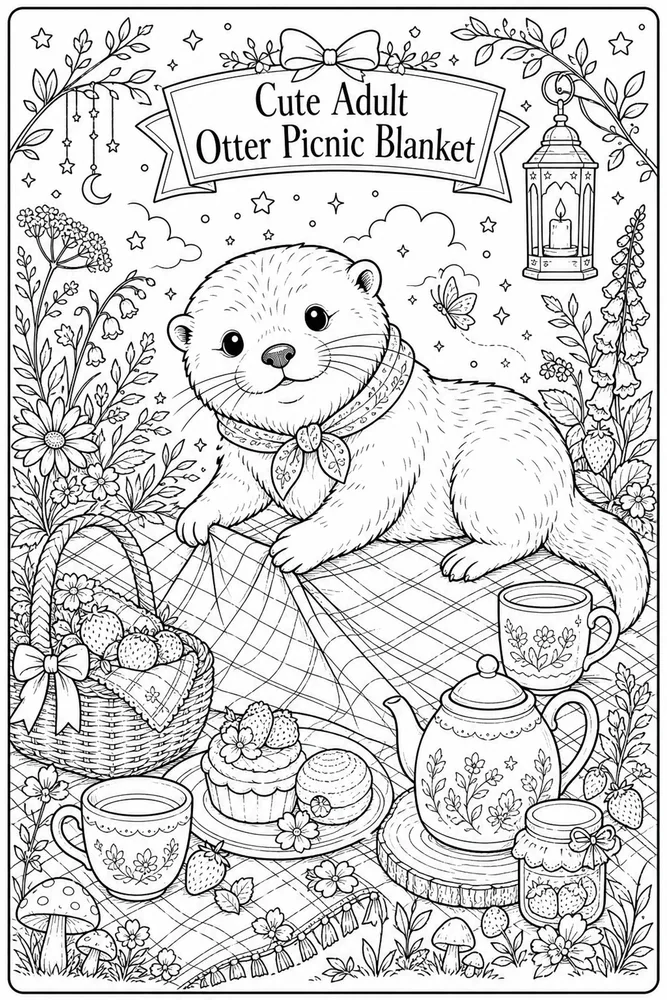 Cute Adult Otter Picnic Blanket printable coloring page