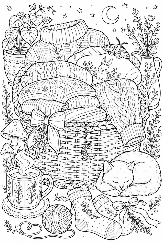 Cute Adult Warm Sweater Basket printable coloring page