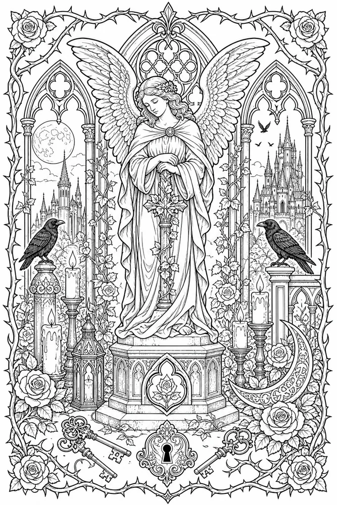 Gothic Adult Gothic Angel Statue printable coloring page