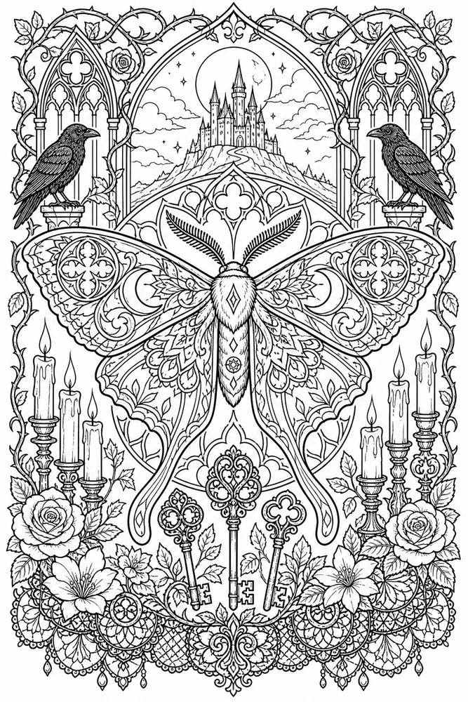 Gothic Adult Gothic Moth Mandala printable coloring page