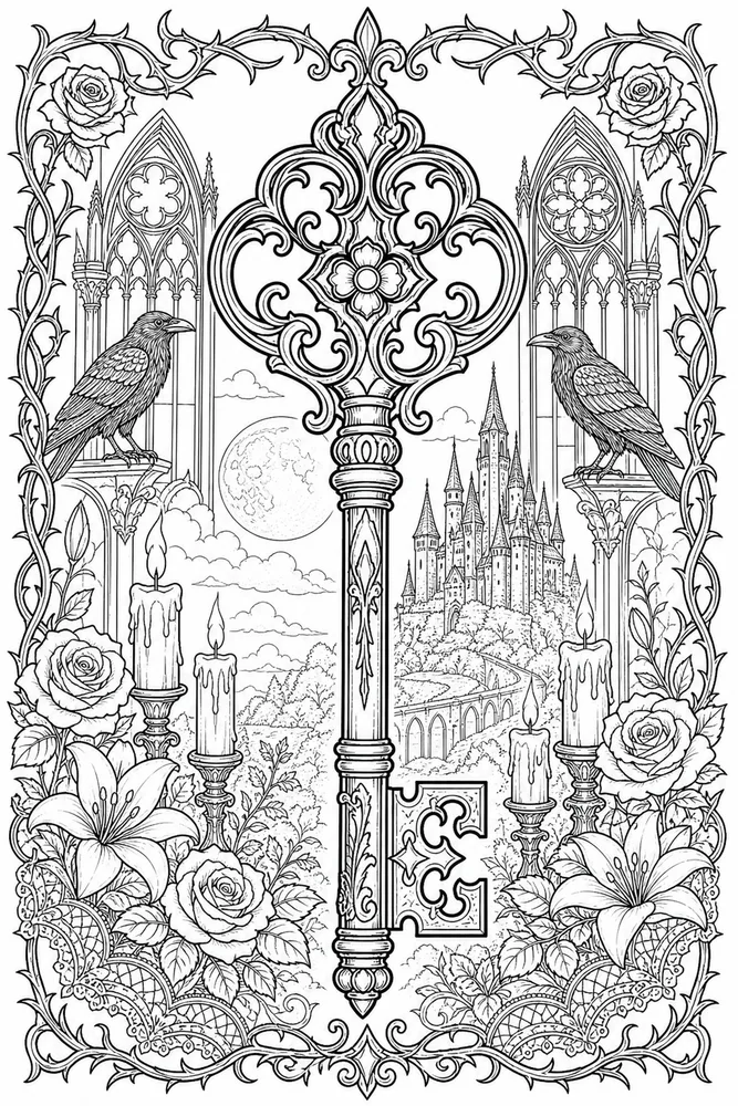 Gothic Adult Gothic Ornate Key printable coloring page