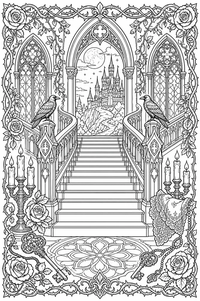 Gothic Adult Gothic Staircase printable coloring page